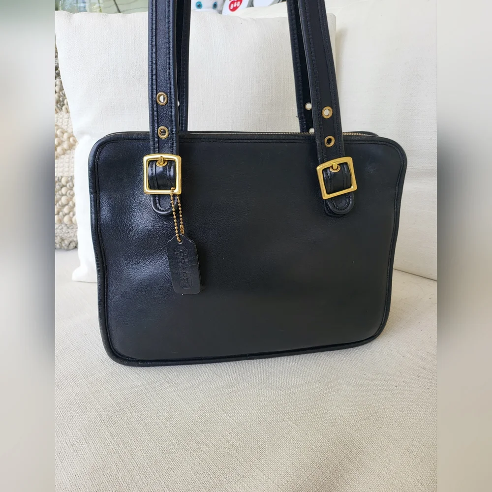 Coach Black Leather Shoulder Bag with Gold Hardware - Picture 3 of 9